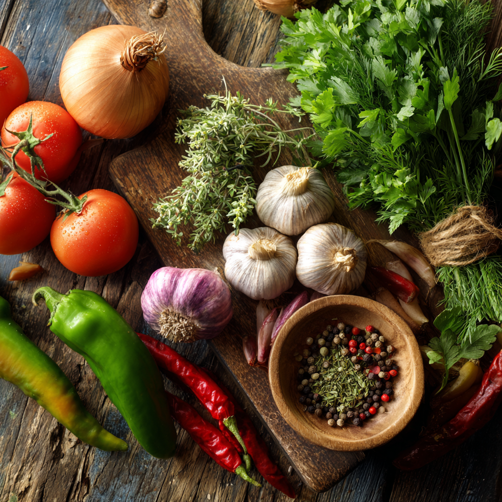 Свіжі овочі та зелень для приготування страв